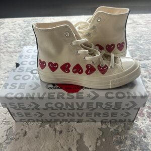 Converse Cream High-Tops with Red Heart Design